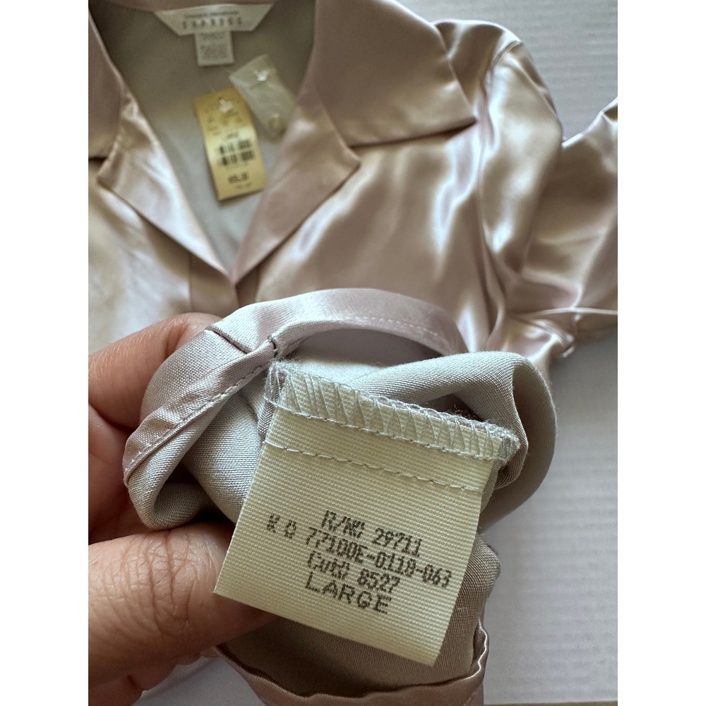 Vintage 90s Express Satin Blouse Champagne Taupe V-Neck Long Sleeve NWT L - Picture 6 of 6